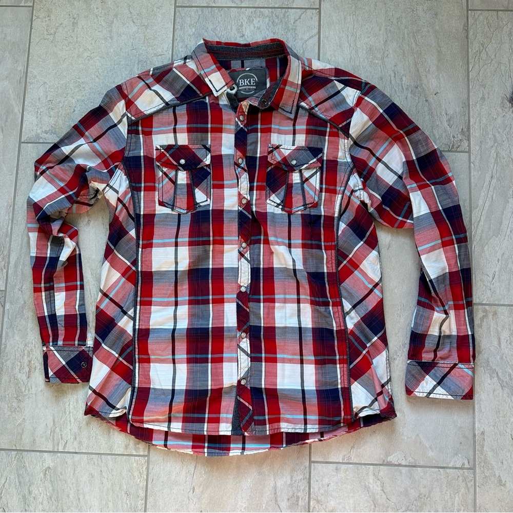 BKE Men's Button Up Plaid Shirt